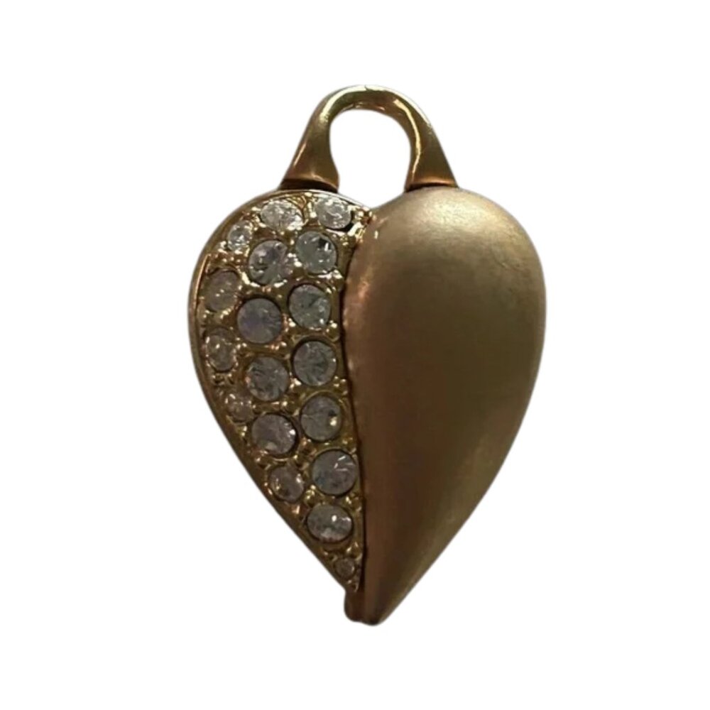 VTG Swarovski Puffed Heart Crystal Pendant Gold Tone 1.5" Signed Mother's Day